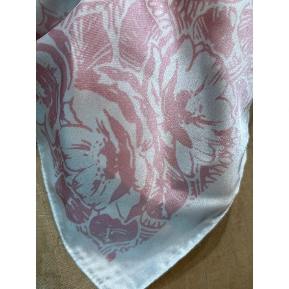 A Rare Bird Square Wild Rag Scarf Pink White Floral Print Satin Bandana NWT